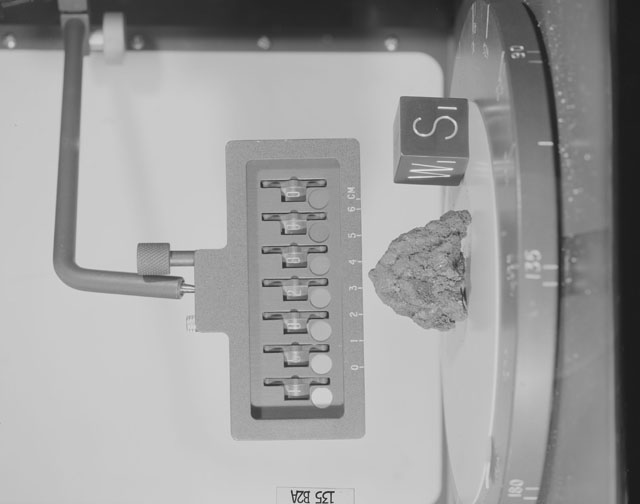 Black and White Photograph of Apollo 15 Sample(s) 15028, 0; Stereo photo with orientation 135 degrees, A.