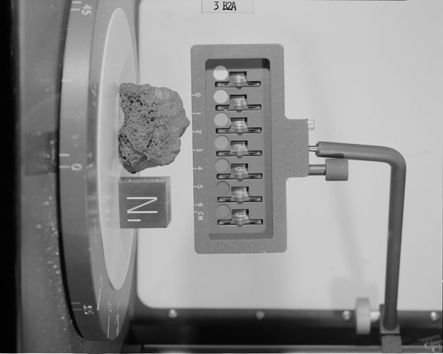 Black and White Photograph of Apollo 15 Sample(s) 15028, 0; Stereo photo with orientation 3 degrees, A.