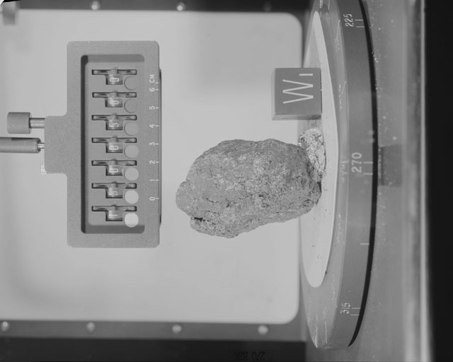 Black and White Photograph of Apollo 15 Sample(s) 15085, 0; Stereo photo with orientation 273 degrees, A.