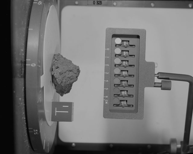 Black and White Photograph of Apollo 15 Sample(s) 15206, 0; Stereo photo with orientation 0 degrees, B.