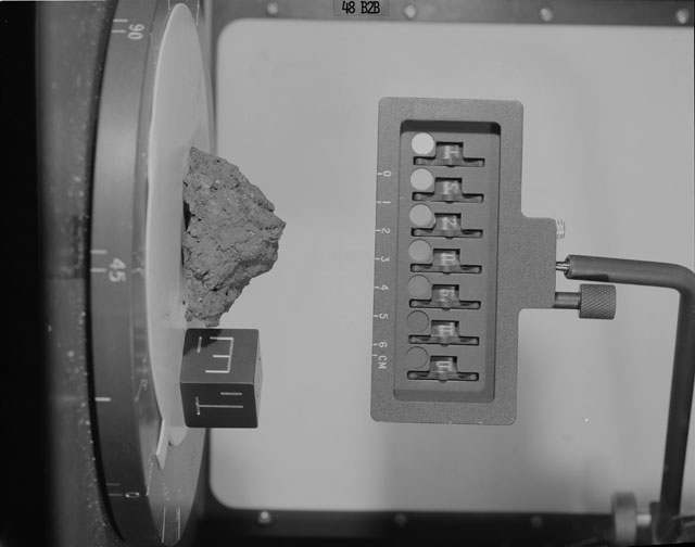 Black and White Photograph of Apollo 15 Sample(s) 15206, 0; Stereo photo with orientation 48 degrees, B.