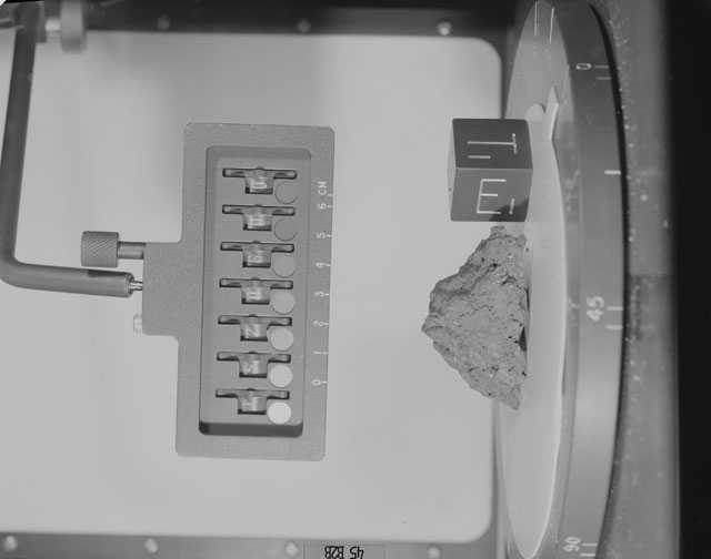 Black and White Photograph of Apollo 15 Sample(s) 15206, 0; Stereo photo with orientation 45 degrees, B.
