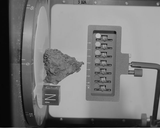 Black and White Photograph of Apollo 15 Sample(s) 15206, 0; Stereo photo with orientation 5 degrees, A.