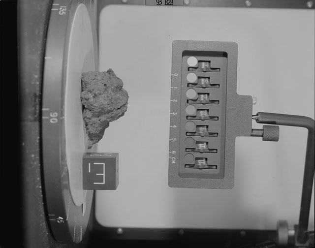 Black and White Photograph of Apollo 15 Sample(s) 15206, 0; Stereo photo with orientation 90 degrees, B.