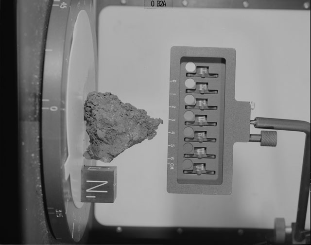 Black and White Photograph of Apollo 15 Sample(s) 15206, 0; Stereo photo with orientation 0 degrees, A.