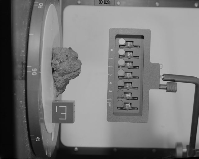 Black and White Photograph of Apollo 15 Sample(s) 15206, 0; Stereo photo with orientation 90 degrees, B.