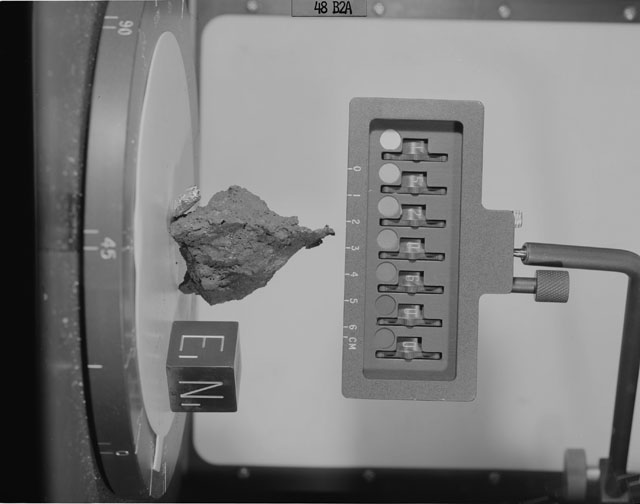 Black and White Photograph of Apollo 15 Sample(s) 15206, 0; Stereo photo with orientation 48 degrees, A.