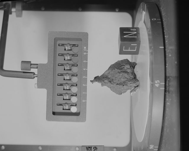 Black and White Photograph of Apollo 15 Sample(s) 15206, 0; Stereo photo with orientation 45 degrees, A.