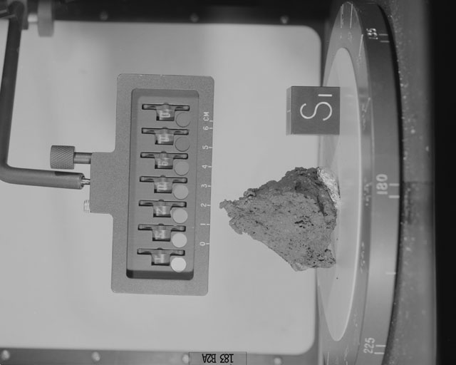 Black and White Photograph of Apollo 15 Sample(s) 15206, 0; Stereo photo with orientation 185 degrees, A.