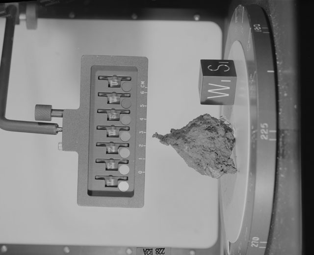 Black and White Photograph of Apollo 15 Sample(s) 15206, 0; Stereo photo with orientation 228 degrees, A.