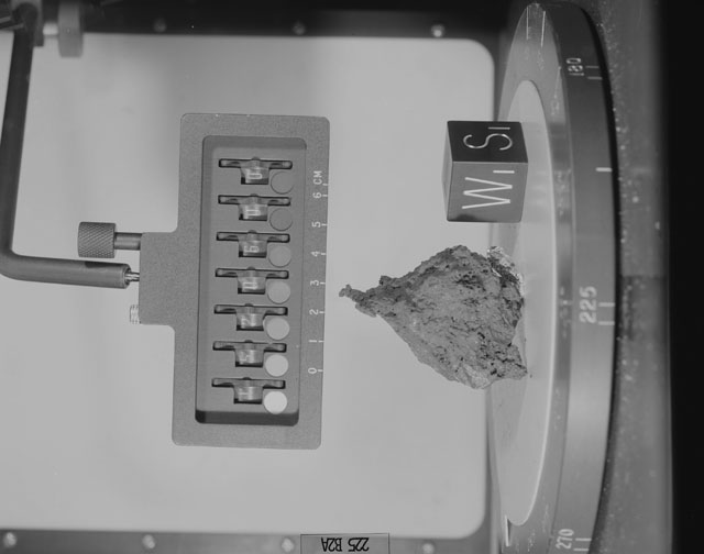 Black and White Photograph of Apollo 15 Sample(s) 15206, 0; Stereo photo with orientation 225 degrees, A.