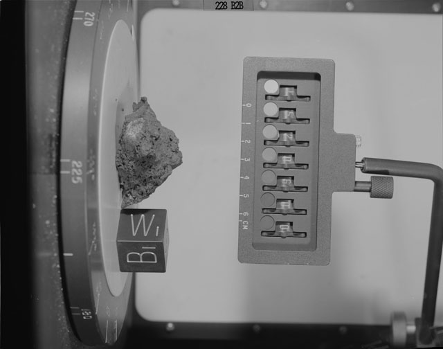 Black and White Photograph of Apollo 15 Sample(s) 15206, 0; Stereo photo with orientation 228 degrees, B.