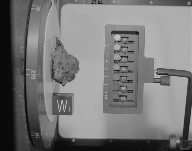 Black and White Photograph of Apollo 15 Sample(s) 15206, 0; Stereo photo with orientation 273 degrees, B.