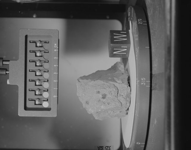 Black and White Photograph of Apollo 15 Sample(s) 15266, 0; Stereo photo with orientation 315 degrees, A.