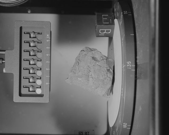 Black and White Photograph of Apollo 15 Sample(s) 15266, 0; Stereo photo with orientation 138 degrees, B.
