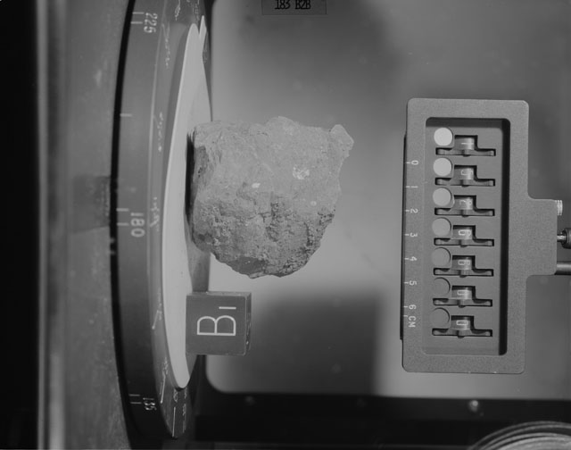 Black and White Photograph of Apollo 15 Sample(s) 15266, 0; Stereo photo with orientation 183 degrees, B.