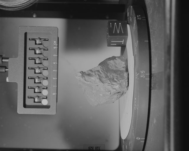Black and White Photograph of Apollo 15 Sample(s) 15266, 0; Stereo photo with orientation 318 degrees, B.