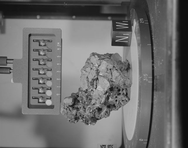 Black and White Photograph of Apollo 15 Sample(s) 15465, 0; Stereo photo with orientation 318 degrees, A.