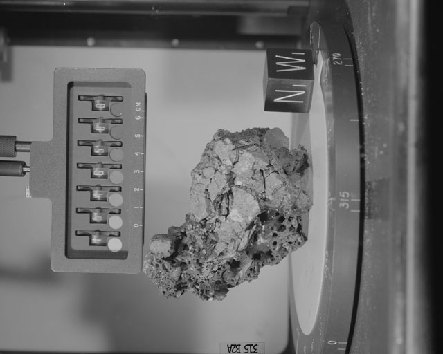 Black and White Photograph of Apollo 15 Sample(s) 15465, 0; Stereo photo with orientation 315 degrees, A.