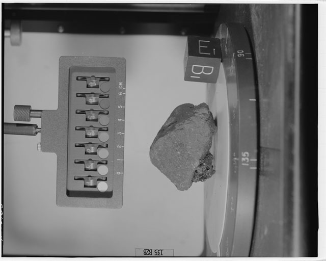 Black and White Photograph of Apollo 15 Sample(s) 15255, 0; Stereo photo with orientation 135 degrees, B.