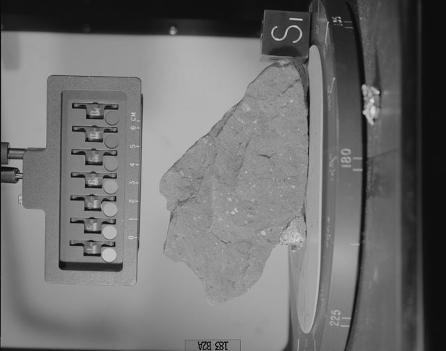 Black and White Photograph of Apollo 15 Sample(s) 15265, 0; Stereo photo with orientation 183 degrees, A.