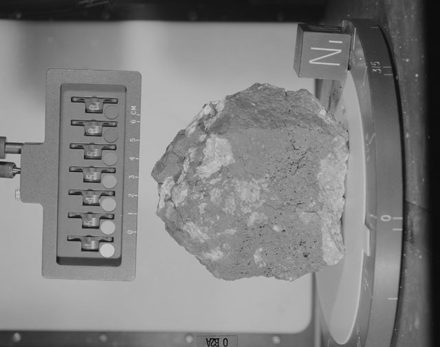 Black and White Photograph of Apollo 15 Sample(s) 15455, 0; Stereo photo with orientation 0 degrees, A.