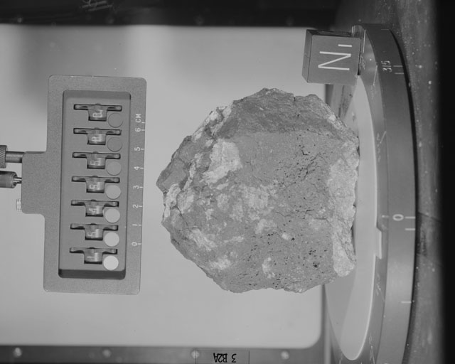 Black and White Photograph of Apollo 15 Sample(s) 15455, 0; Stereo photo with orientation 3 degrees, A.