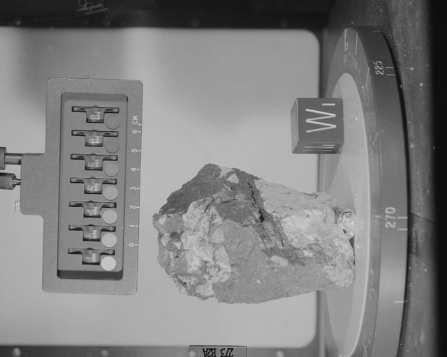 Black and White Photograph of Apollo 15 Sample(s) 15455, 0; Stereo photo with orientation 273 degrees, A.