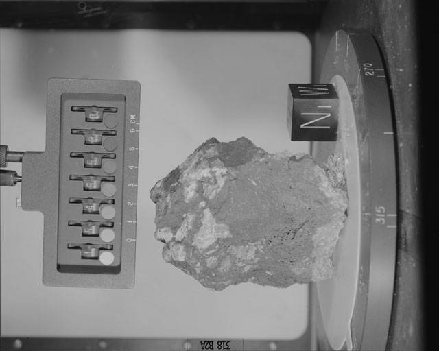 Black and White Photograph of Apollo 15 Sample(s) 15455, 0; Stereo photo with orientation 318 degrees, A.