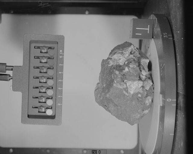 Black and White Photograph of Apollo 15 Sample(s) 15455, 0; Stereo photo with orientation 0 degrees, B.