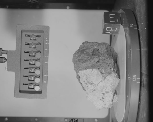 Black and White Photograph of Apollo 15 Sample(s) 15455, 0; Stereo photo with orientation 135 degrees, B.