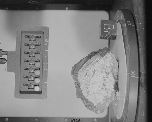 Black and White Photograph of Apollo 15 Sample(s) 15455, 0; Stereo photo with orientation 183 degrees, B.