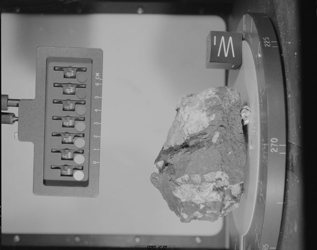 Black and White Photograph of Apollo 15 Sample(s) 15445, 0; Stereo photo with orientation 273 degrees, B.