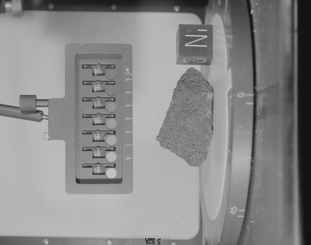 Black and White Photograph of Apollo 15 Sample(s) 15485, 0; Stereo photo with orientation 5 degrees, A.