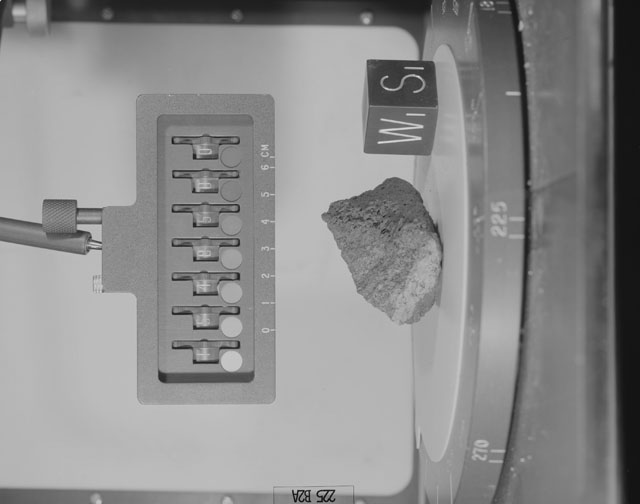 Black and White Photograph of Apollo 15 Sample(s) 15485, 0; Stereo photo with orientation 225 degrees, A.