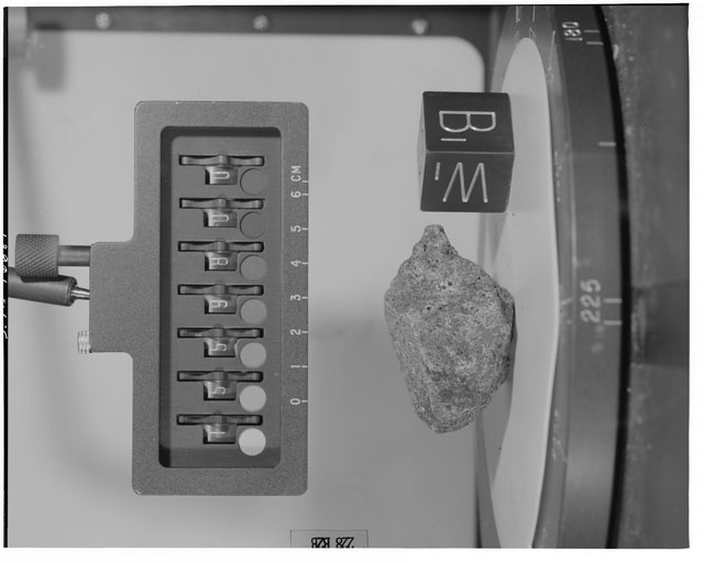 Black and White Photograph of Apollo 15 Sample(s) 15598, 0; Stereo photo with orientation 228 degrees, B.
