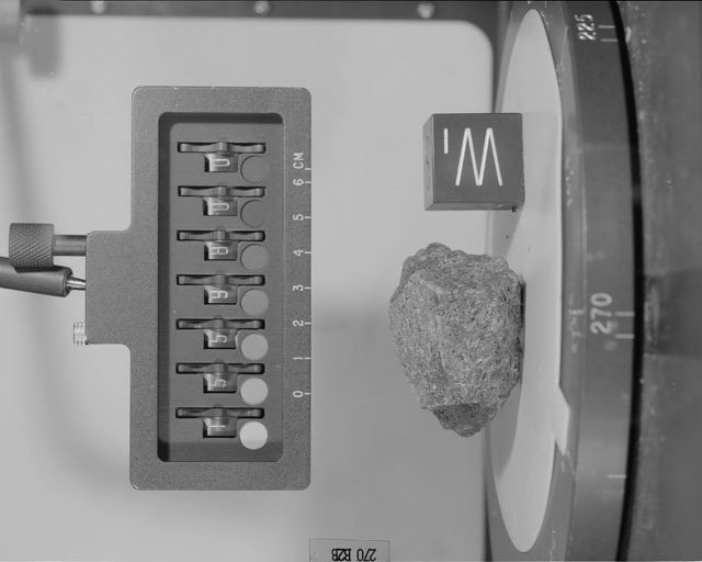 Black and White Photograph of Apollo 15 Sample(s) 15598, 0; Stereo photo with orientation 270 degrees, B.