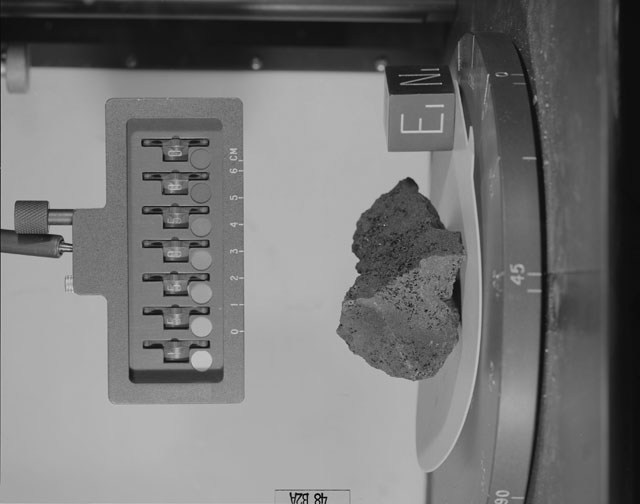 Black and White Photograph of Apollo 15 Sample(s) 15595, 0; Stereo photo with orientation 48 degrees, A.