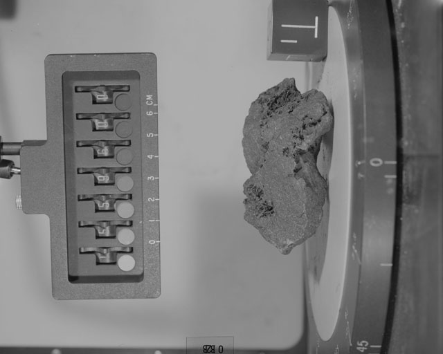 Black and White Photograph of Apollo 15 Sample(s) 15596, 0; Stereo photo with orientation 0 degrees, B.