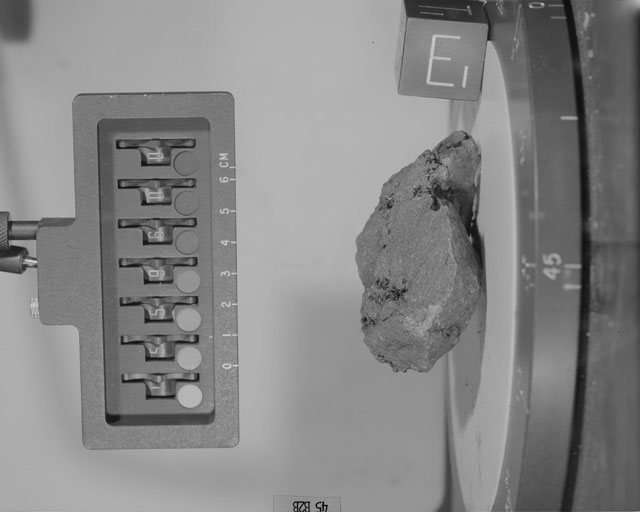 Black and White Photograph of Apollo 15 Sample(s) 15596, 0; Stereo photo with orientation 45 degrees, B.