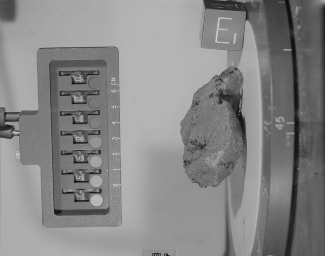Black and White Photograph of Apollo 15 Sample(s) 15596, 0; Stereo photo with orientation 48 degrees, B.