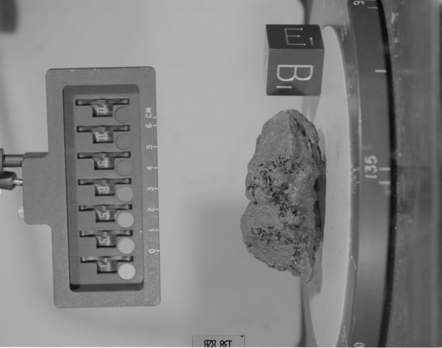 Black and White Photograph of Apollo 15 Sample(s) 15596, 0; Stereo photo with orientation 138 degrees, B.