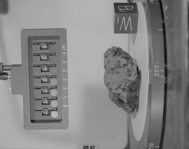 Black and White Photograph of Apollo 15 Sample(s) 15596, 0; Stereo photo with orientation 228 degrees, B.