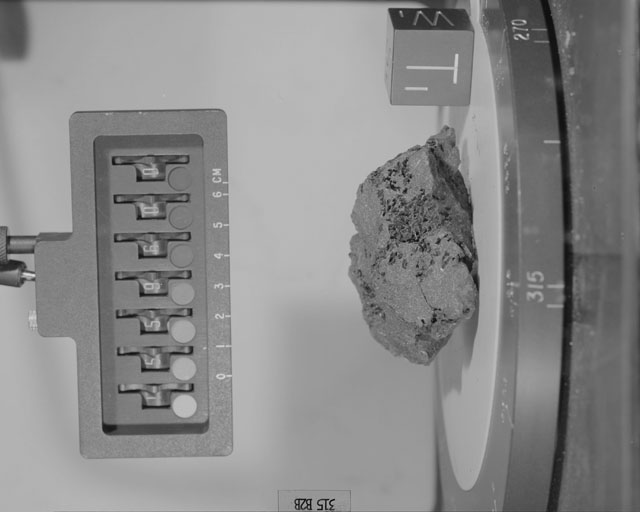 Black and White Photograph of Apollo 15 Sample(s) 15596, 0; Stereo photo with orientation 315 degrees, B.