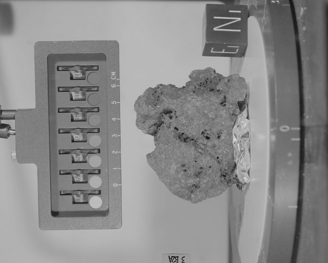Black and White Photograph of Apollo 15 Sample(s) 15596, 0; Stereo photo with orientation 3 degrees, A.