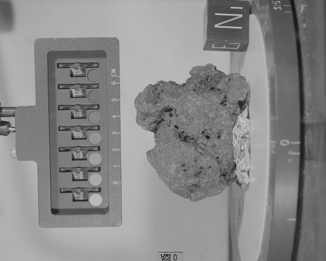 Black and White Photograph of Apollo 15 Sample(s) 15596, 0; Stereo photo with orientation 0 degrees, A.