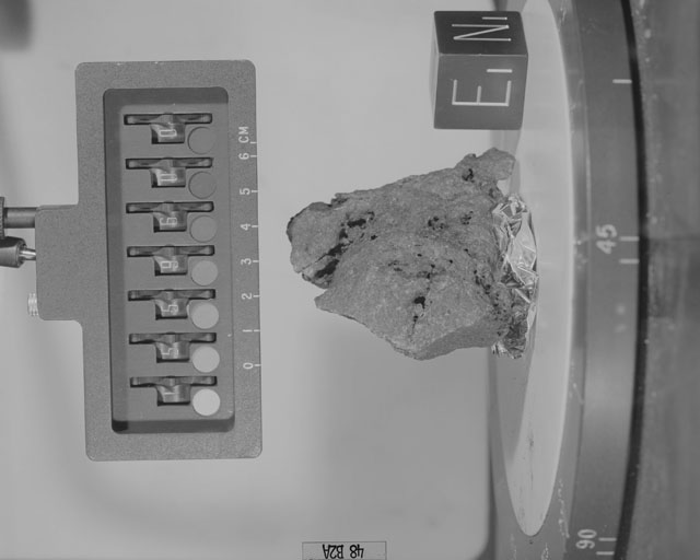 Black and White Photograph of Apollo 15 Sample(s) 15596, 0; Stereo photo with orientation 48 degrees, A.