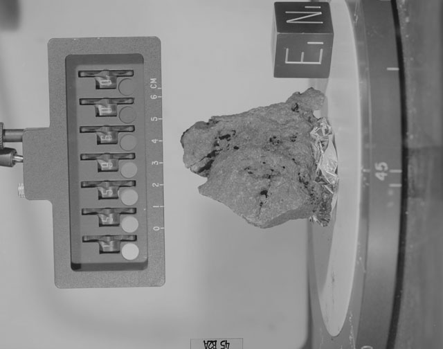 Black and White Photograph of Apollo 15 Sample(s) 15596, 0; Stereo photo with orientation 45 degrees, A.