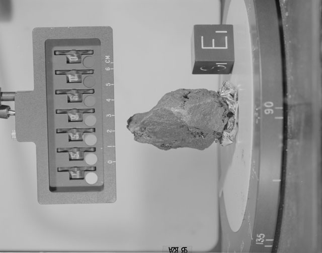 Black and White Photograph of Apollo 15 Sample(s) 15596, 0; Stereo photo with orientation 93 degrees, A.
