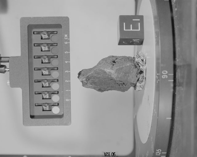 Black and White Photograph of Apollo 15 Sample(s) 15596, 0; Stereo photo with orientation 90 degrees, A.